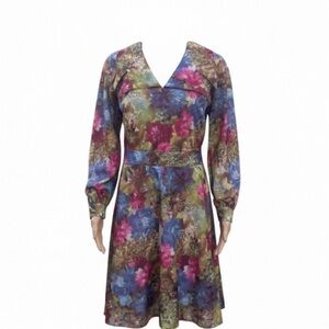 Floral Multicolor Long Sleeve Vintage Dress size small